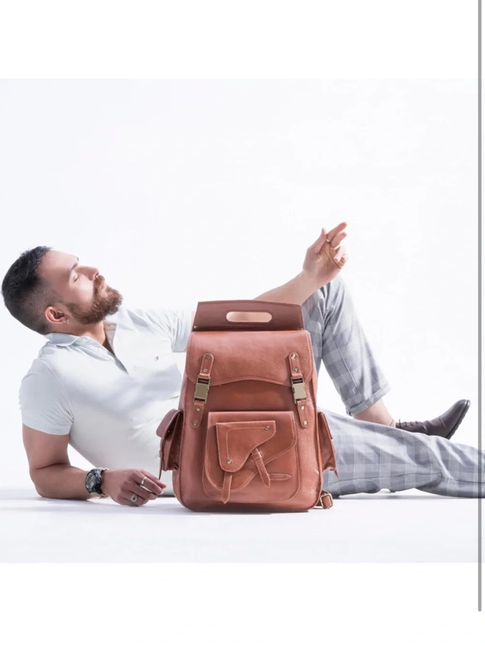 Handmade World Leather Tan Leather Backpack with Front Pocket
